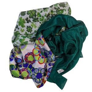 Designer Silk Blend Scarves Set of 3 – Emerald Green Shamrock Floral
